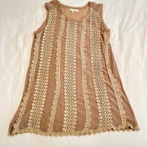 Sleeveless Tan Lace Trim Top